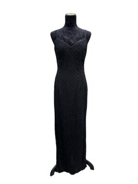 Vintage Stenay Black Silk Beaded Formal Slip Dress Sz 10